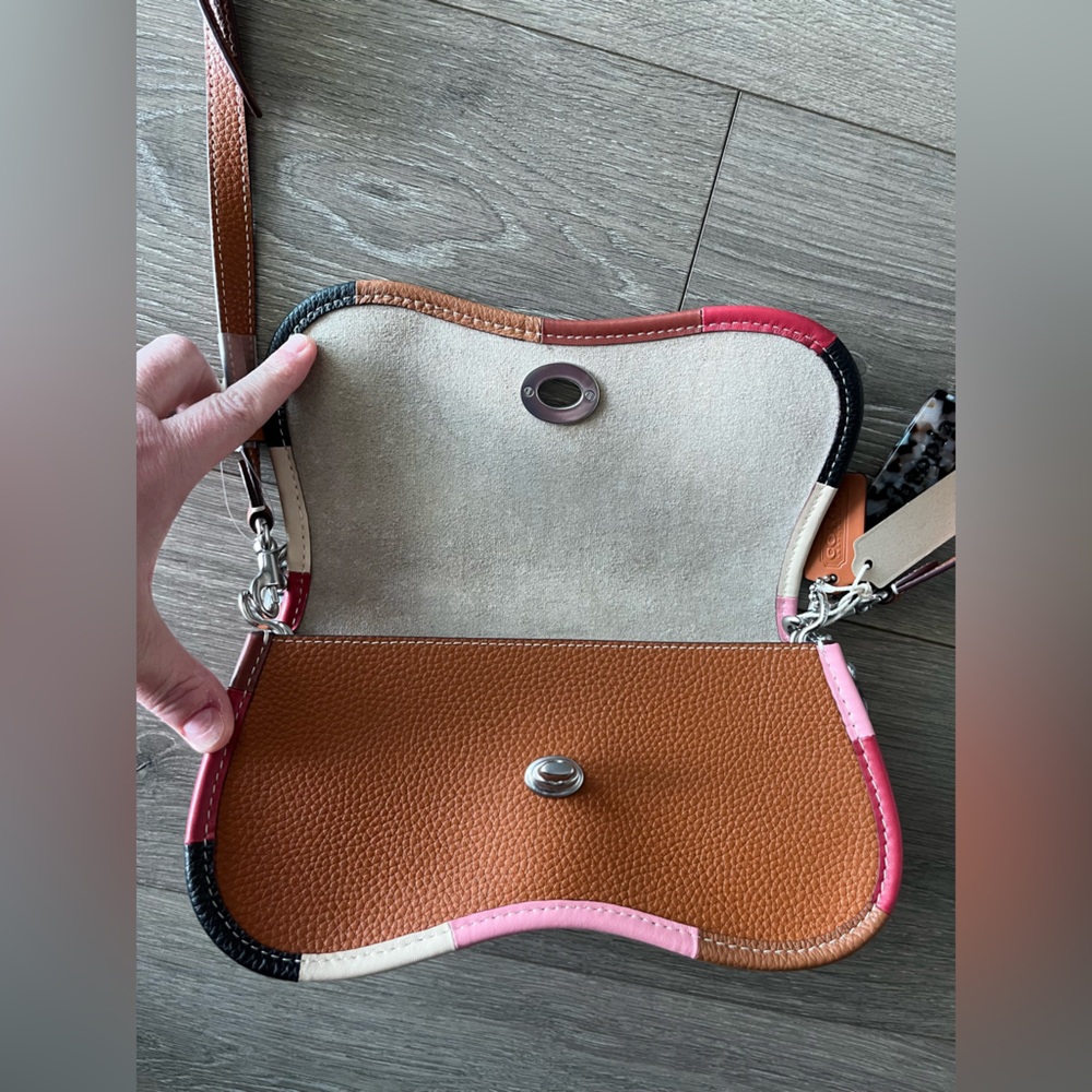 Coach Pebbled Leather Colorblock Saddle Crossbody Bag - Brown/Pink - Picture 4 of 15